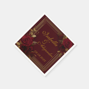 Romantic Burgundy Roses Wedding  Napkin