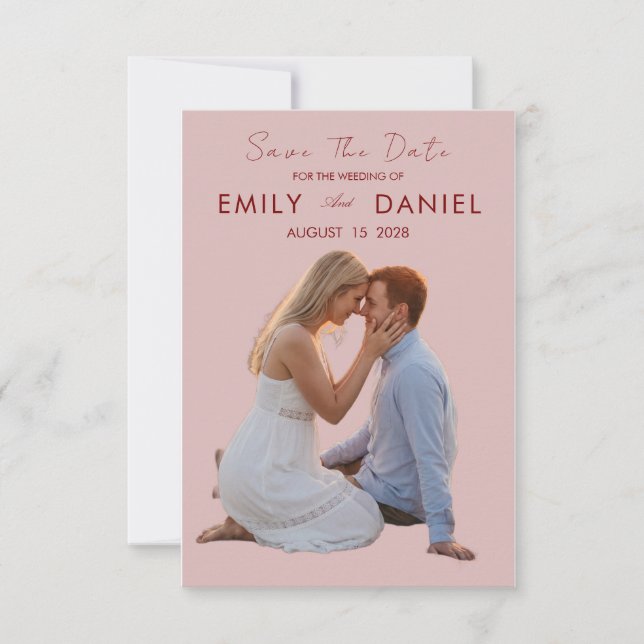 romantic burgundy save the date card (Front)