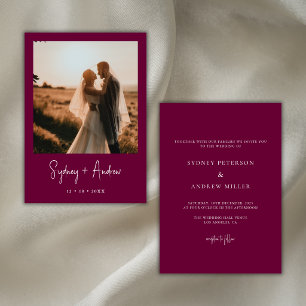 Romantic Burgundy Simple Wedding Photo Invitation