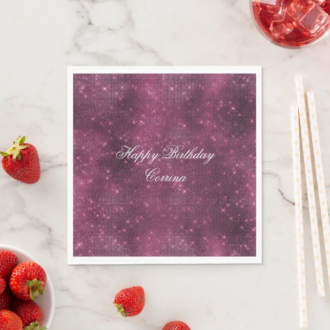 Romantic Burgundy Sparkle Glitzy Birthday Napkin (Insitu)