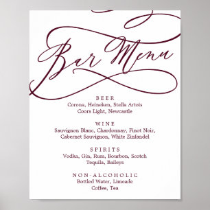 Romantic Burgundy Text Calligraphy Bar Menu Poster
