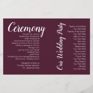 Romantic Burgundy Wedding Photo Ceremony Program