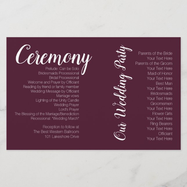Romantic Burgundy Wedding Photo Ceremony Program (Front)