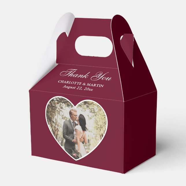 Romantic Burgundy Wedding Photo Favour Box (Front Side)