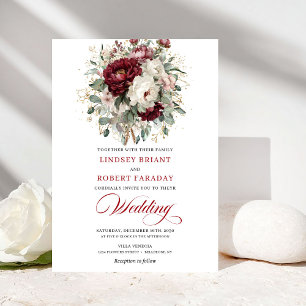 Romantic Burgundy White Flowers Wedding Invitation