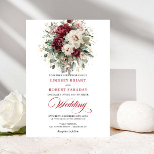 Romantic Burgundy White Gold Frame Wedding Invite