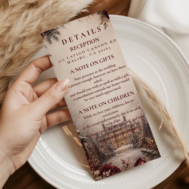 Romantic Burgundy Winter Wedding Enclosure Card (Creator Uploaded)