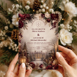 Romantic Burgundy Winter Wedding Invitation