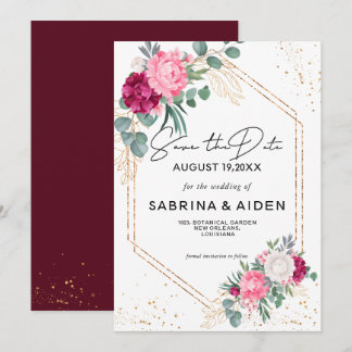 Romantic BurgundyBlush Pink Floral Save The Date