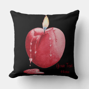 romantic burning love heart shaped red candle cushion