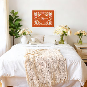 Romantic Burnt Orange Floral Mr & Mrs Wedding Canvas Print