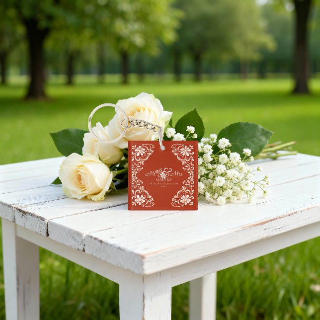 Romantic Burnt Orange Mr & Mrs Acrylic Keychain (Creator Uploaded)