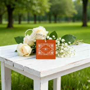 Romantic Burnt Orange Mr & Mrs Acrylic Keychain