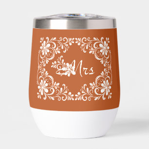 Romantic Burnt Orange Mrs Wedding Wine Tumbler