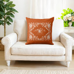 Romantic Burnt Orange Shabby Chic Mr Mrs Wedding  Cushion<br><div class="desc">The "Mr & Mrs" throw pillow design features a beautiful watercolor artwork of a white floral frame on a warm, earthy orange background. The couple's last name and special date can be easily customised. This throw pillow makes for a heartfelt and meaningful home decor gift for newlyweds, symbolising the start...</div>