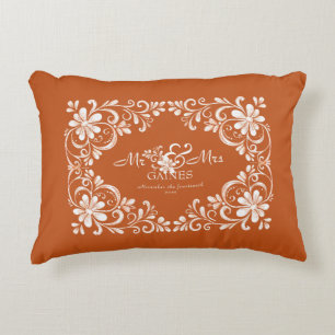 Romantic Burnt Orange Shabby Chic Mr Mrs Wedding Decorative Cushion