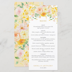 Romantic Butter Yellow Floral Watercolor Wedding Menu
