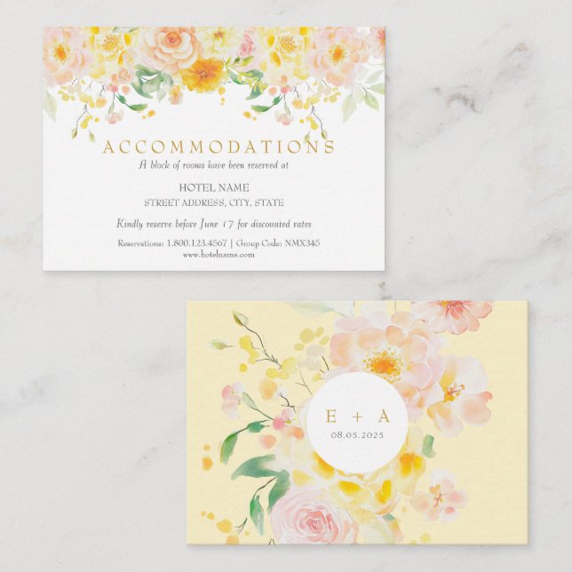 Romantic Butter Yellow Floral Wedding Enclosure Card (Front/Back)
