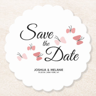 Romantic Butterflies Pink Save the Dates  Paper Coaster