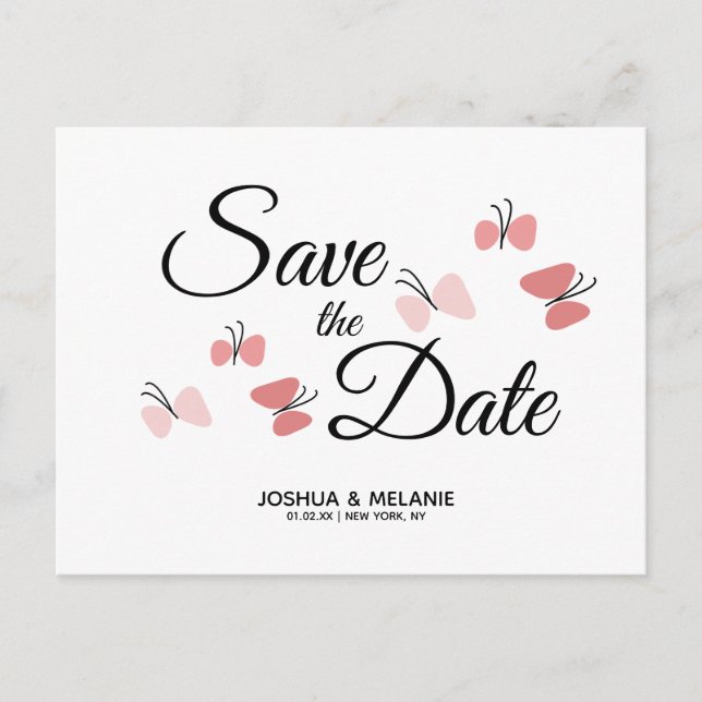 Romantic Butterflies Pink Save the Dates  Postcard (Front)