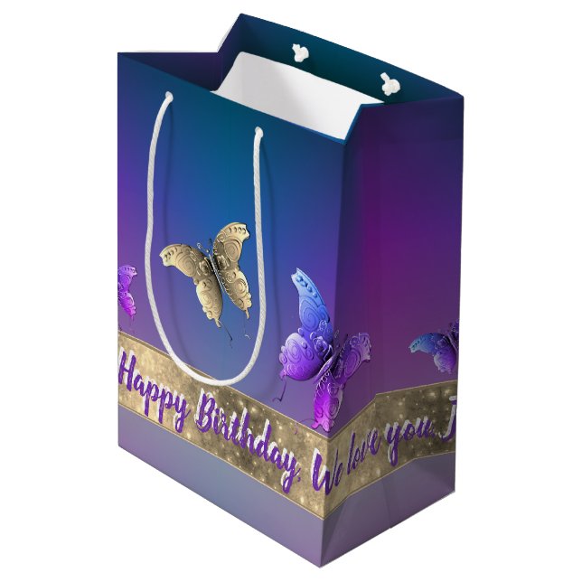 Romantic Butterfly Blue  Medium Gift Bag (Back Angled)