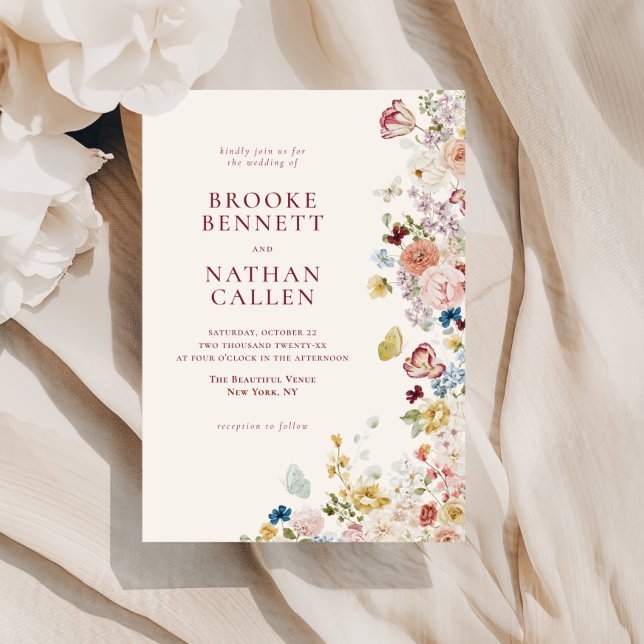Romantic Butterfly Floral Border Wedding Invitation (Creator Uploaded)