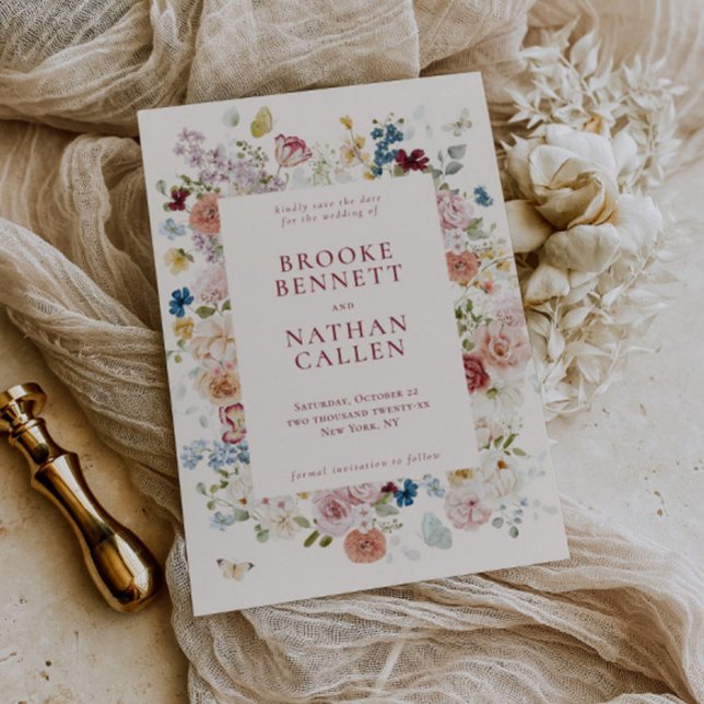 Romantic Butterfly Floral Frame Wedding Save The Date (Creator Uploaded)