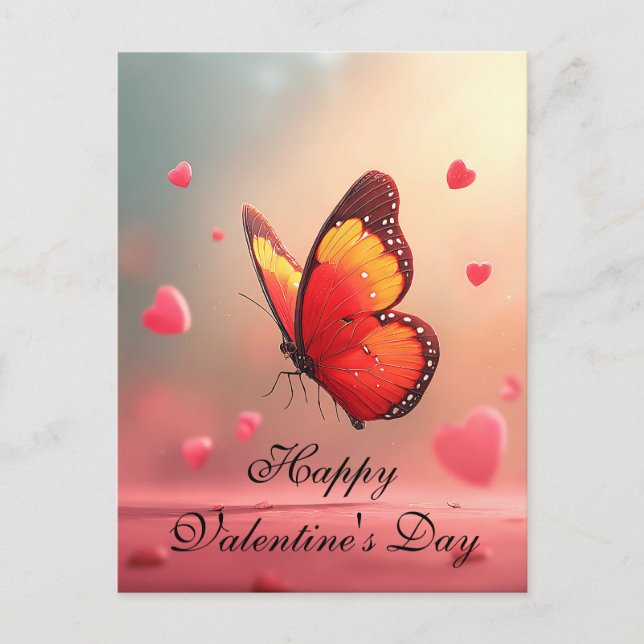 Romantic Butterfly Valentine`s Day  Postcard (Front)