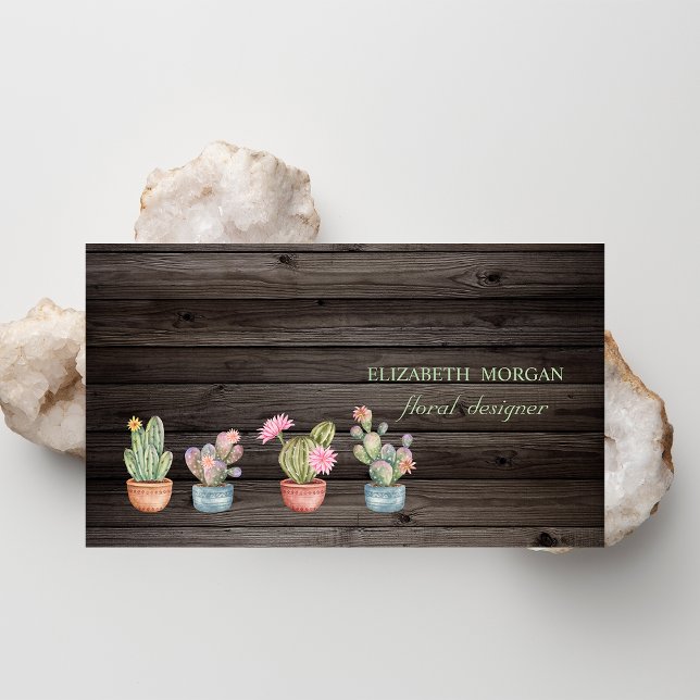 Romantic Cactus Dark Wood  Business Card (Creator Uploaded)