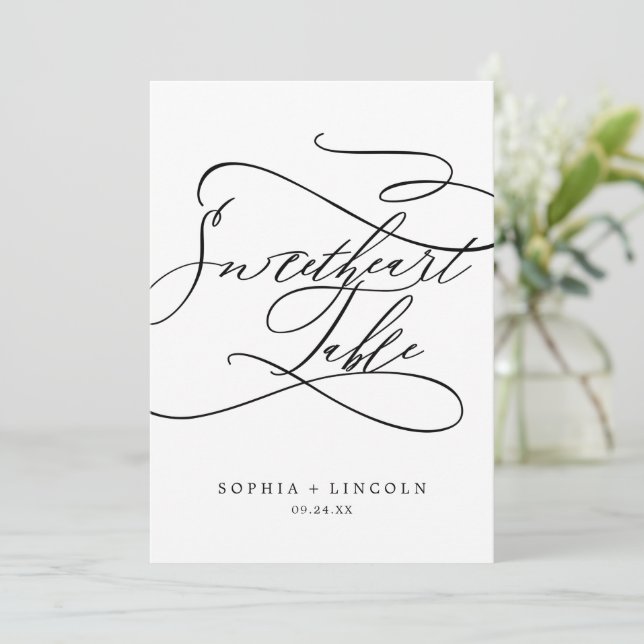 Romantic Calligraphy 5x7" Sweetheart Table Number (Standing Front)