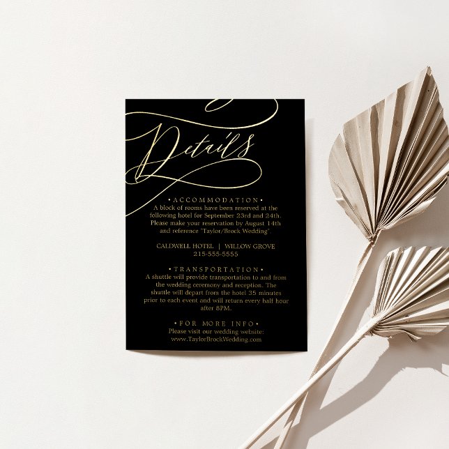Romantic Calligraphy Black Gold Foil Details Card (Romantic Calligraphy Black Gold Foil Details Card)