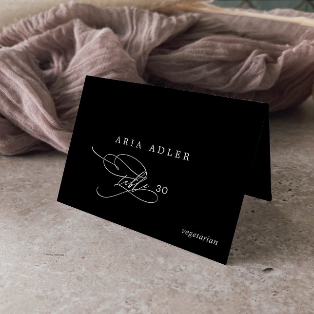 Romantic Calligraphy Black Menu Option Place Cards (Creator Uploaded)