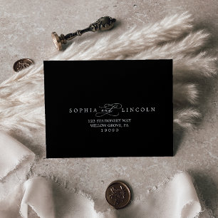 Romantic Calligraphy Black Self-Addressed RSVP Envelope