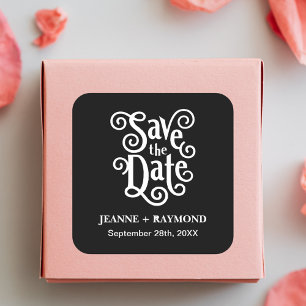 Romantic Calligraphy Black Wedding Save the Date Square Sticker