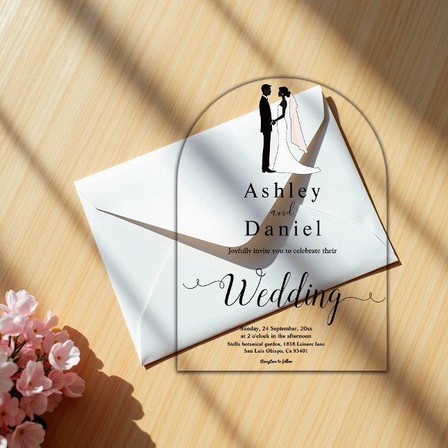 Romantic Calligraphy Black & White Classic Wedding Acrylic Invitations (Creator Uploaded)