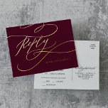 Romantic Calligraphy Burgundy Gold Foil Meal RSVP Foil Invitation Postcard<br><div class="desc">This romantic calligraphy burgundy and gold foil meal RSVP postcard is perfect for a simple wedding. The modern classic design features fancy swirls and whimsical flourishes with gorgeous elegant hand lettered typography in luxurious stamped gold foil. This wedding response postcard conveniently asks guests what meal they would like at your...</div>