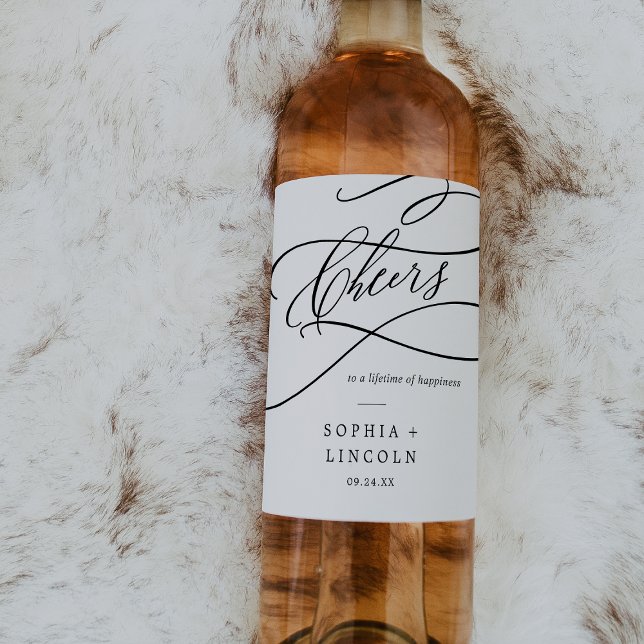 Romantic Calligraphy Cheers Wedding Wine Labels (Creator Uploaded)