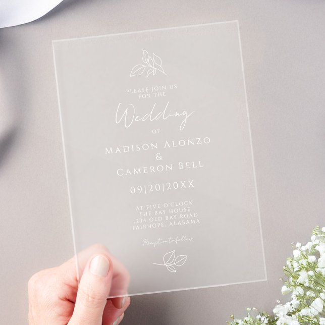 Romantic Calligraphy Classic Modern Botanical Acrylic Invitations (Creator Uploaded)