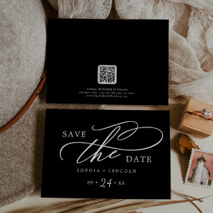 Romantic Calligraphy Dark Black QR Code Save The Date