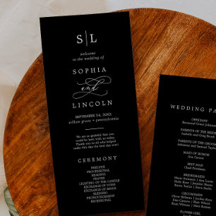 Romantic Calligraphy Dark Black Wedding Program Invitation