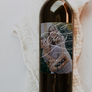 Romantic Calligraphy Dark Photo Overlay Wedding Wine Label