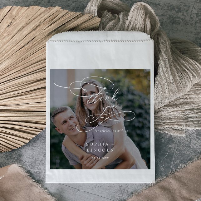Romantic Calligraphy Dark Photo Thank You Wedding Favour Bags (Creator Uploaded)