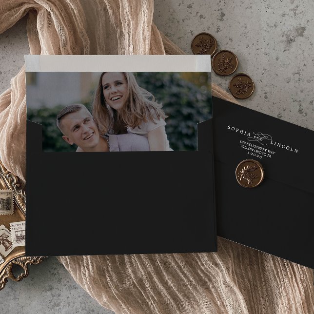 Romantic Calligraphy Dark Photo Wedding Invitation Envelope (Creator Uploaded)