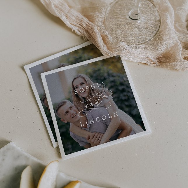 Romantic Calligraphy Dark Photo Wedding Napkin (Creator Uploaded)