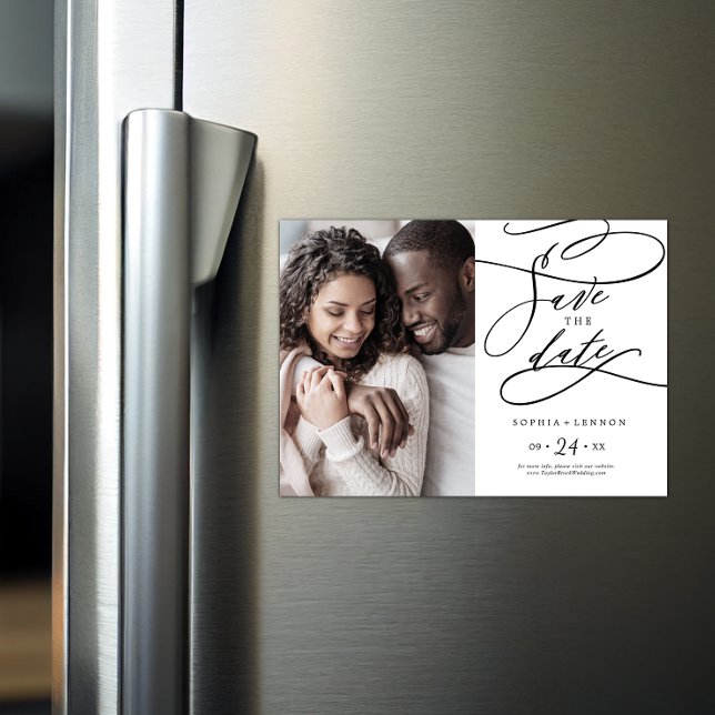 Romantic Calligraphy Flourish Photo Save the Date Magnetic Invitation (Creator Uploaded)