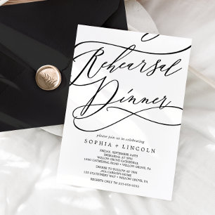 Romantic Calligraphy   Flourish Rehearsal Dinner Invitation