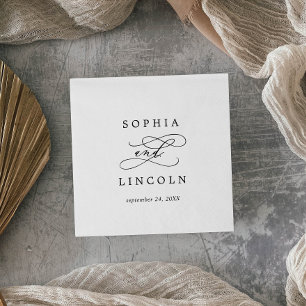 Romantic Calligraphy   Flourish Wedding Date Napkin