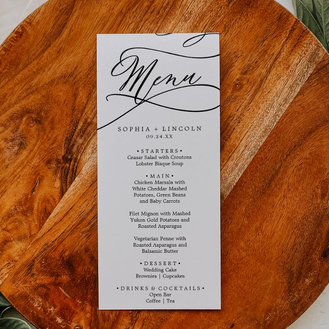 Romantic Calligraphy Flourish Wedding Dinner Menu (Creator Uploaded)