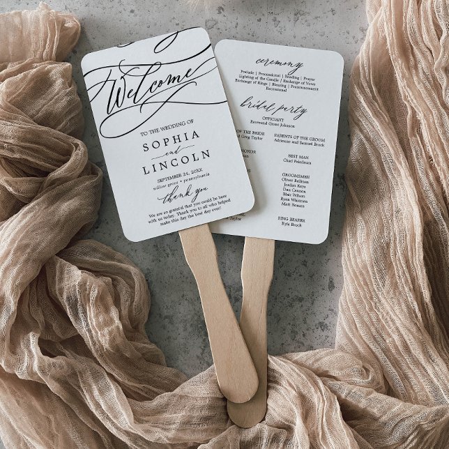 Romantic Calligraphy Flourish Wedding Program Fan (Creator Uploaded)