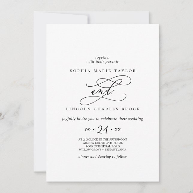 Romantic Calligraphy | Full Names Flourish Wedding Invitation (Front)